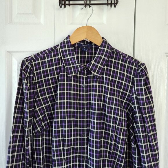 Chaps Purple Plaid Long Sleeve Button Up Shirt - Picture 8 of 10
